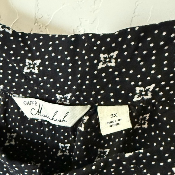 Caffe Marrahesh|Boho black & white floral polka dot short sleeve blouse,flowy••• - Picture 7 of 10